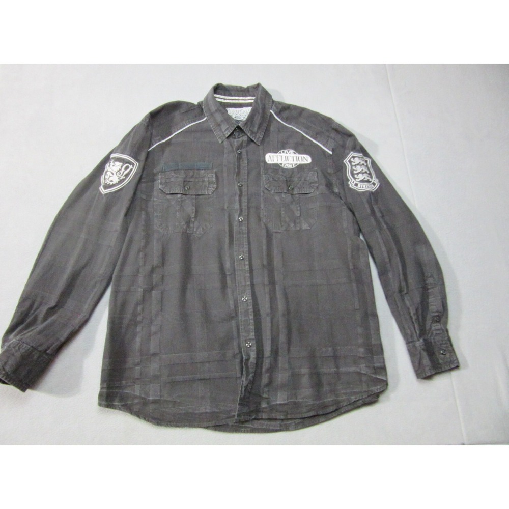 Affliction Shirt Mens 2XL Black Buckle Y2K Embroidered Heavy Long Sleeve